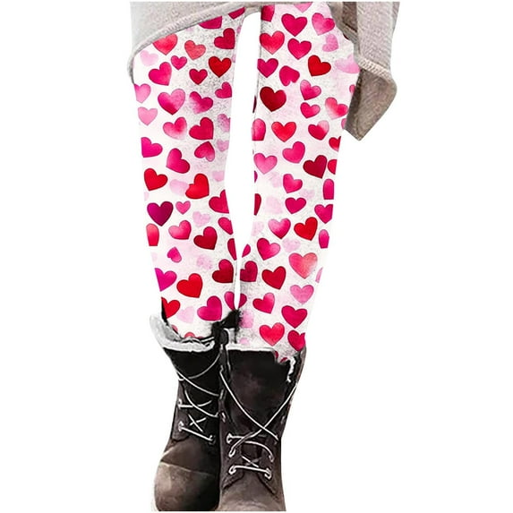 Buigttklop Valentine'S Day Leggings Yoga Casual Pants for Women Festival Heart Printed Legging Stretch High Waist Workout Tights