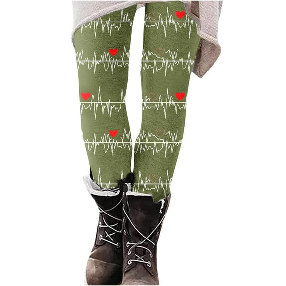 Buigttklop Valentine'S Day Leggings Yoga Casual Pants for Women Festival Heart Printed Legging Stretch High Waist Workout Tights