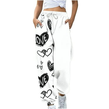 Buigttklop Women'S Valentine'S Day Heart Printed Sweatpants Casual Drawstring Sweat Pants Workout Athletic Joggers with Pockets