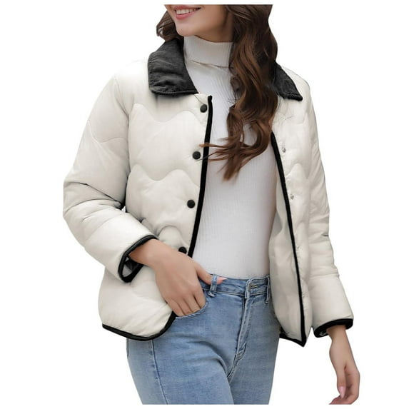 Buigttklop Womens Quilted Puffer Jacket Lightweight Button Down Padded Coat Outwear Turndown Collar Winter Fall Coat Jacket