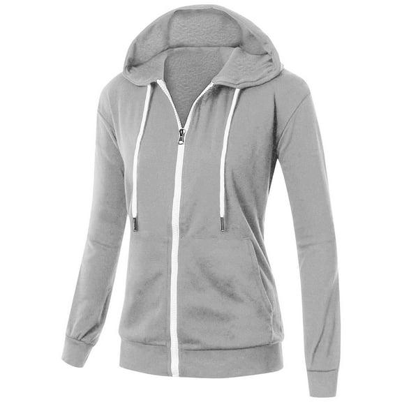 Buigttklop Basic Lightweight Zip Up Hoodie Long Sleeve Thin Hooded Jacket for Women with Plus Size