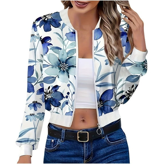 Buigttklop Bomber Jacket Women 2024 Casual Floral Lightweight Jackets Women Trendy Zip Up Coat Outwear with Pockets
