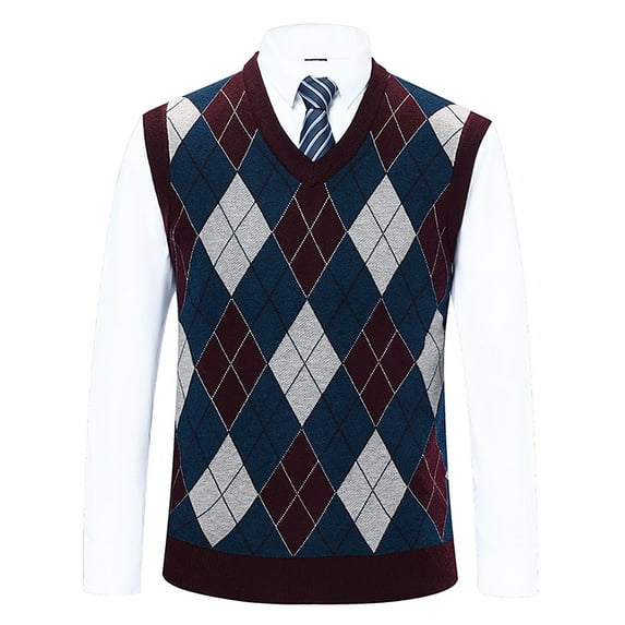 Clearance Deals BUIgtTklOP no boundaries Mens Thick Argyle Sweater Vests Classic V-Neck Knitwear Sleeveless Pullover Autumn Winter Warm Tank Tops