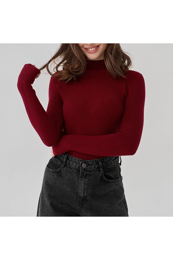 Women'S 2024 Fall Winter Long Sleeve Tops Crew Neck Ribbed Turtleneck Slim Fitted Casual Knit Sweater Shirts