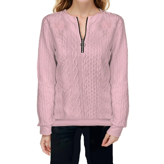 Buigttklop Women'S Casual Half Zip Shadow Stripe Round Neck Long Sleeve Solid Sweatshirt