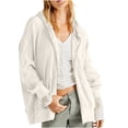 thumbnail image 1 of Buigttklop Women'S Oversized Zip Up Hoodies Waffle Knit Jacket Fashion Loose Outerwear Shacket with Pockets, 1 of 1