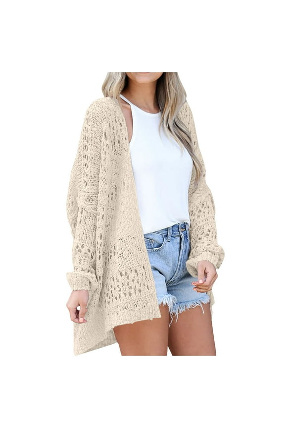 Womens Crochet Cardigan Sweater Kimonos Boho Solid Color Oversized Fall Open Front Outwear