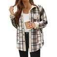 thumbnail image 1 of Buigttklop Womens Flannel Plaid Shirts Long Sleeve Button Down Boyfriend Fleeced Jacket Winter Coats, 1 of 5