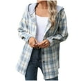 thumbnail image 1 of Buigttklop Womens Plaid Hoodies Flannel Long Shirts Long Sleeve Shacket Button Down Oversized Color Block Fall Tops, 1 of 1