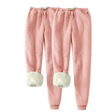 Clearance Deals Gnurob 2 Pieces Women's Fleece Sweatpants Drawstring Pant Elastic Waisted Trousers Casual Sports Jogger Comfortable Warm Slacks Pockets PantsFall Winter Outfits，A01-Pink，X-Large