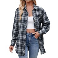 Women's Plaid Flannel Shacket – Button Down Long Sleeve Shirt Dress, Lounge Mini Dress, Cotton Blend