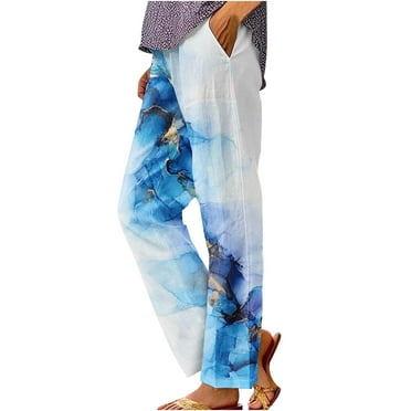 Clearance Deals Gnurob Ladies Wide Leg Pants Printed Trousers Elastic Waisted Slacks Comfy Straight Palazzo Teen Girls Summer Beach Vacation Pant Fashion Streetwear Clothes,A01-White,X-Large