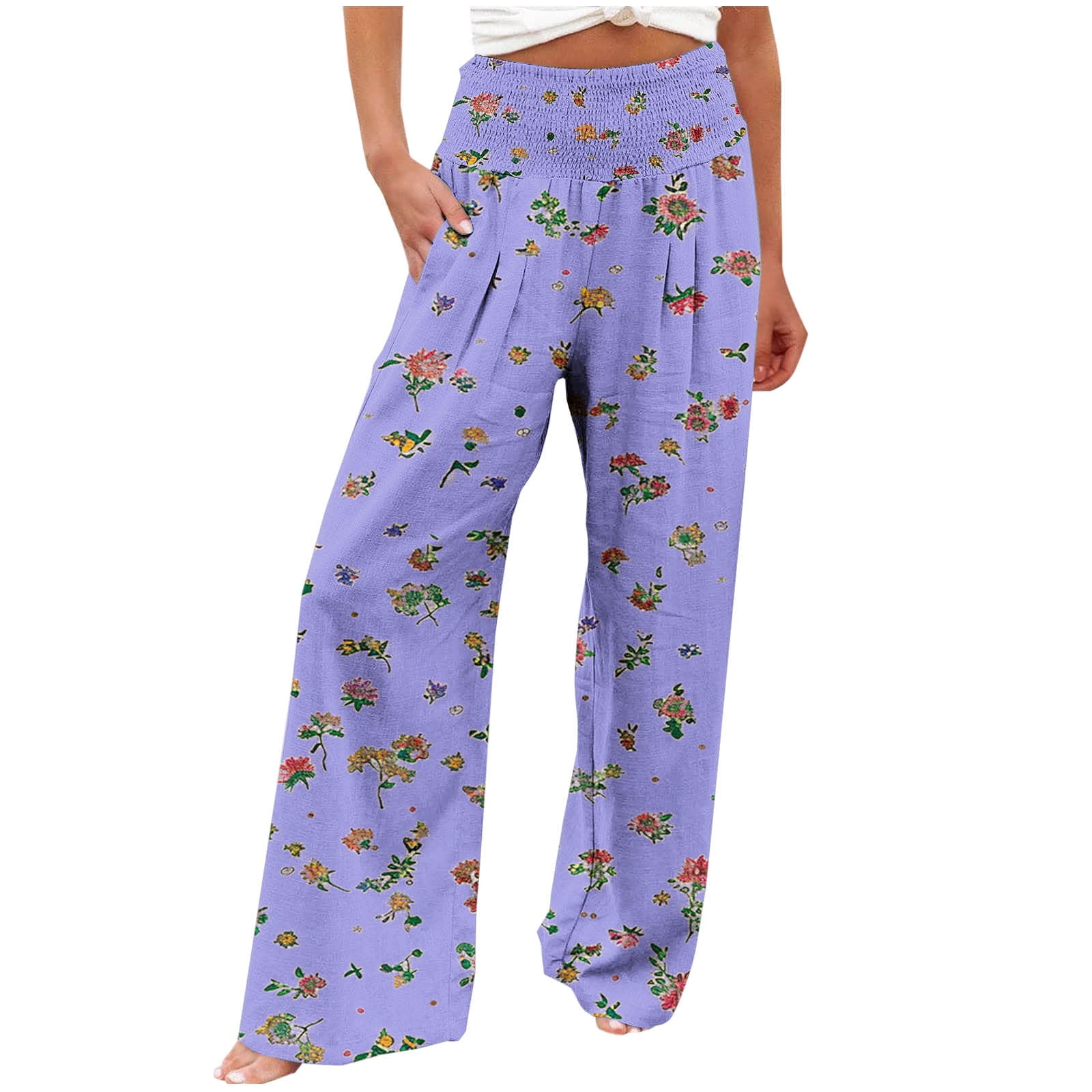 Clearance Deals Gnurob Women's Palazzo Pants Floral Palazzo Elastic