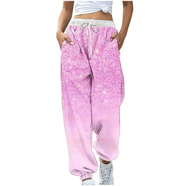 Clearance Deals Gnurob Women's Sweatpants Graphic Jogger Drawstring Slacks Elastic Waisted Trousers Fashion Streetwear Sports Workout Activewear Pants Loose Comfy Harem Pants,A02-Hot Pink,X-Large