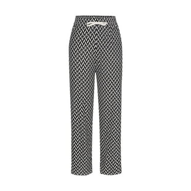 Clearance Deals Gnurob Womens Trousers Printed Pant Straight Palazzo Drawstring Slacks Comfy Elastic High Waisted Pants Teen Girls Fashion Streetwear Travel Vacation Outfits,Black,One Size