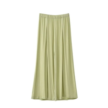 Clearance Deals Gnurob Womens Wide Leg Pant Capri Pants Elastic Waisted Slacks Straight Palazzo Comfy Drawstring Trousers Ladies Flowy Beach Pant Lightweight Loungewear,Green,Large