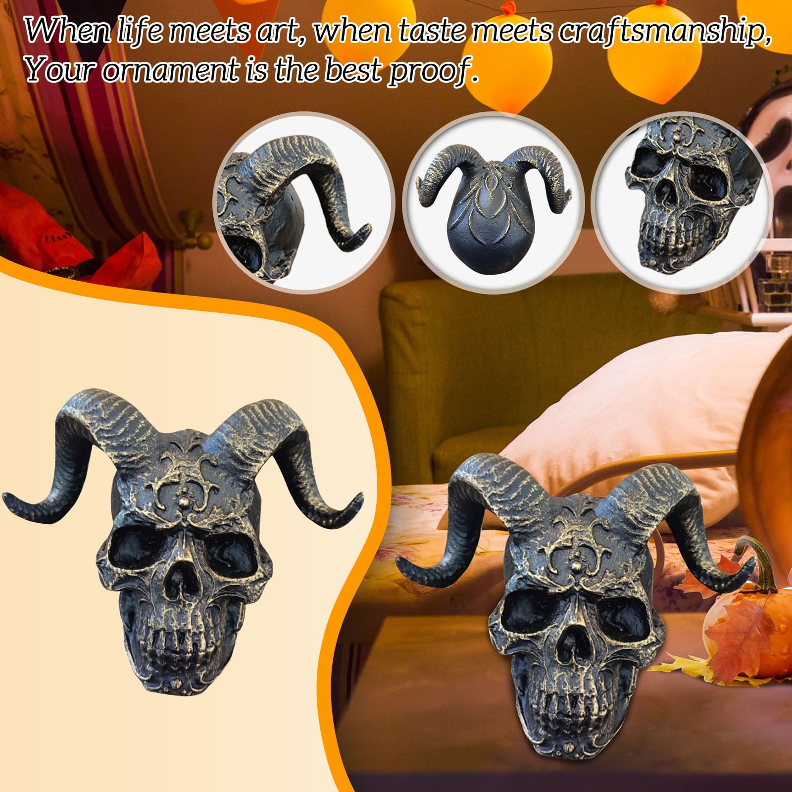 Clearance Deals Halloween Decor Sheep Horn Resin Sculpture Indoor Dark