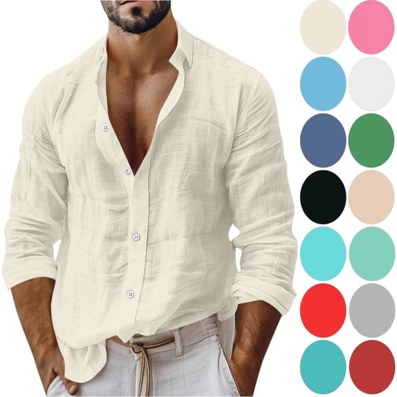 Men Long Sleeve Shirts Casual Solid Pockets Turndown Collar Button-Up Shirts Blouse