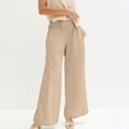 thumbnail image 1 of Pants for Women Womens Casual Long Pants Fashion Button High Waist Breathable Cotton Linen Palazzo Pants Solid Loose Wide Leg Leisure Trousers with Pocket, 1 of 7