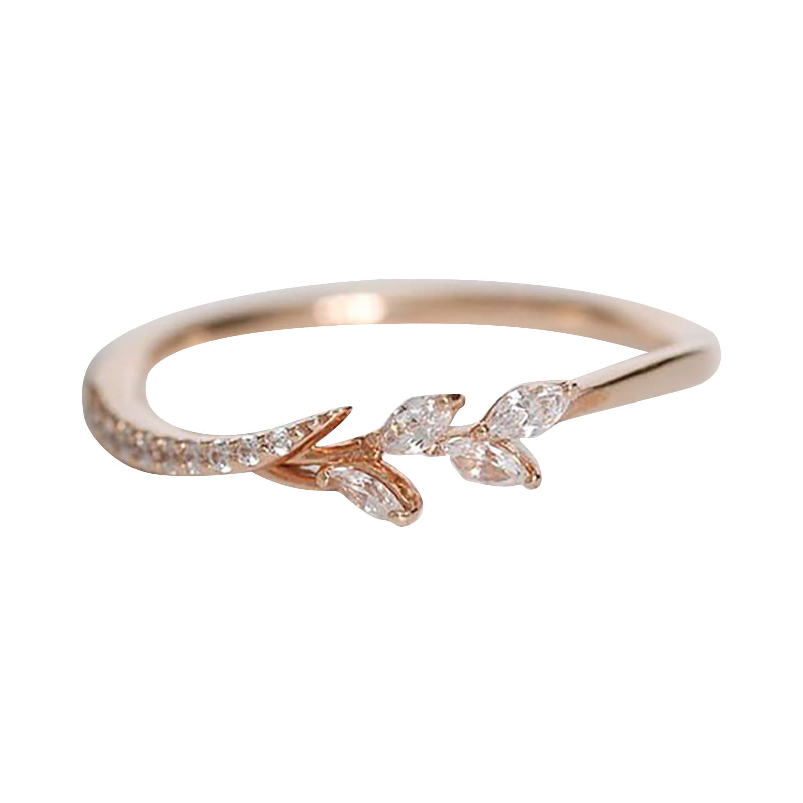 18k Rose Gold Eternity Wedding Band Filigree Leaf Diamond Rings