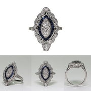 Clearance Deals Rings for Women Antique Filigree Victorian Sterling Silver Blue Sapphire Diamond Ring