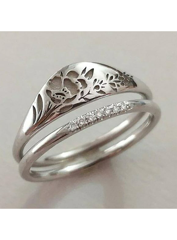 Clearance Deals Rings for Women Elegant Woman Simple Pure Gold Carved Rose Flower Ring Anniversary Gift