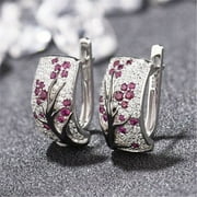 MXEE Clearance Deals Rings for Women Fashion Women 925 Sterling Silver Ruby Diamond Floral Hoop Earrings