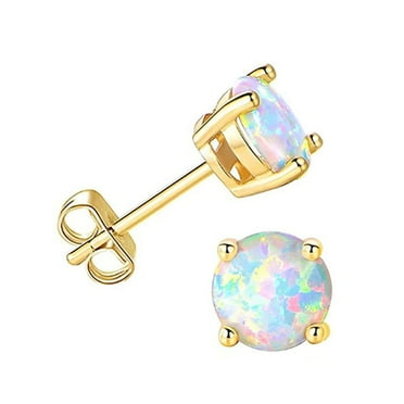 Clearance Deals Rings for Women Opal Stud Earrings Sterling Silver Fire Opal 925 Jewelry Round Opal Earrings