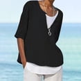 thumbnail image 1 of Abomasnow Women's Plus Size Cotton Linen Shirts Fashion 3/4 Sleeve V Neck Curved Hem Tunic Tops, Sizes S-XXXXXL, 1 of 5