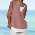 thumbnail image 1 of Clearance Deals Sales Abomasnow Women's Plus Size Cotton Linen Shirts Fashion 3/4 Sleeve V Neck Curved Hem Tunic Tops, Sizes S-XXXXXL, 1 of 5