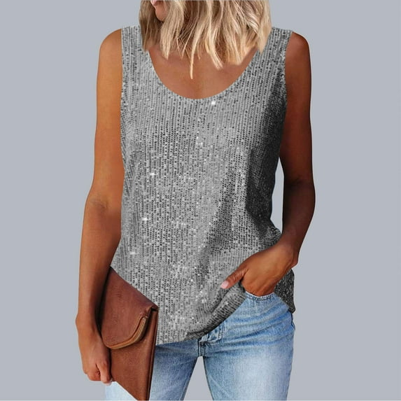 Abomasnow Women's Sleeveless Sequin Tank Tops Fashion Crew Neck Sparkly Glitter Camisole Summer Clothes 2026