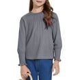 thumbnail image 1 of Clearance Deals Sales Kids Shirts Girls Tops Pleated Trim Long Sleeve Top Casual Crew Neck Pullover Tees Solid Color Blouse Shirt Clearance, 1 of 9