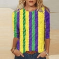 thumbnail image 1 of Mardi Gras Shirts for Women Bling Glitter Fashion Color Block Shirt Three Quarter Sleeve Blouse Crewneck Pullover Tees, 1 of 5
