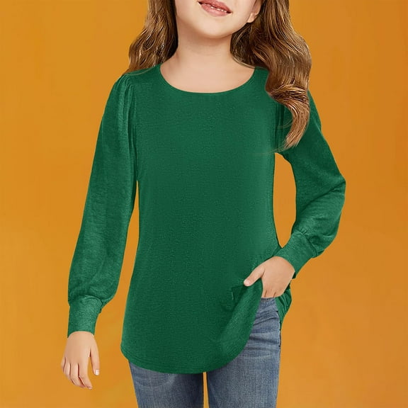 Shirt for Girls Crew Neck Tshirts Long Sleeve Tops for Girls 12-14 Solid Color Tee Shirts Girls Shirt Tops
