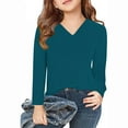 thumbnail image 1 of Long Sleeve Kids Shirts Girls Casual Solid Color Shirt Spring V-Neck Tshirts Blouse Basic Tops Tshirt Top, 1 of 5