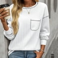 thumbnail image 1 of Women's Stripe Brushed Solid Color Round Neck Pocket Casual Loose T-shirt Long Sleeved Round Neck Top Cheap, 1 of 7