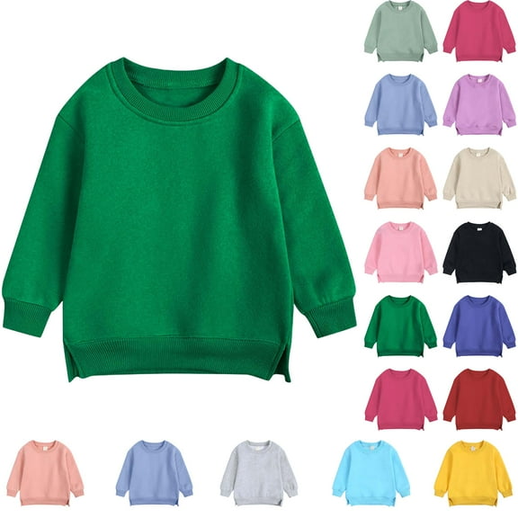 2-12Years Boys And Girls Sweater Coat Round Neck Small And Medium Children's Pullover Solid Color Fleece Top