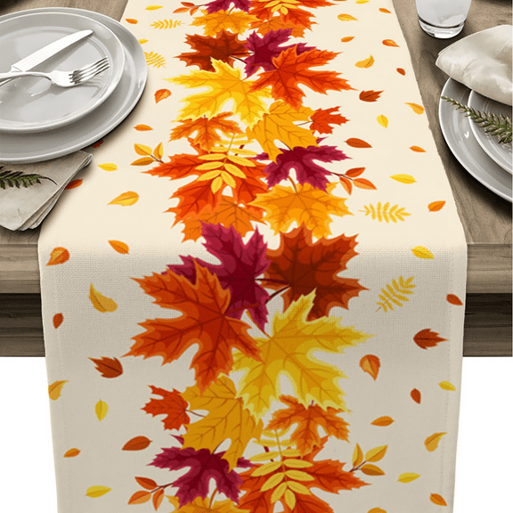 Clearance Decorative Table Banner under $5,Sunflower & Maple Pattern Tablecloth Kitchen Dining Table Cover Stain & Wrinkle Polyester Fabric For Home Decor