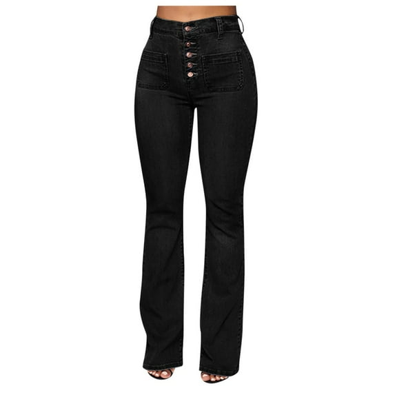 Delayuji Black Jeans Womens High Waisted Fleece Lined Jeans Women Women Flare Jeans Mid Waist Bell Jeans Stretch Slim Pants Length Jeans Xxl Black
