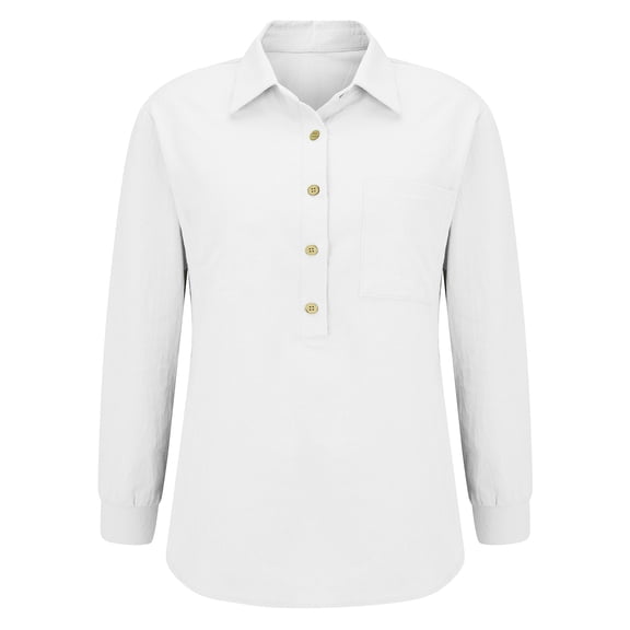 Delayuji Blouses for Women Ladies Tops and Blouses Women's Single Breasted Pleated Lapel Shirt Station Explosion European and American Sleeve Top L White