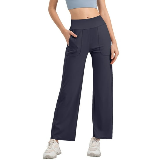 Delayuji Business Casual Pants for Women Promover Wide Leg Pants Woman Yoga Pants with Pockets Stretch Lounge Sweatpants Petite/Regular M Blue
