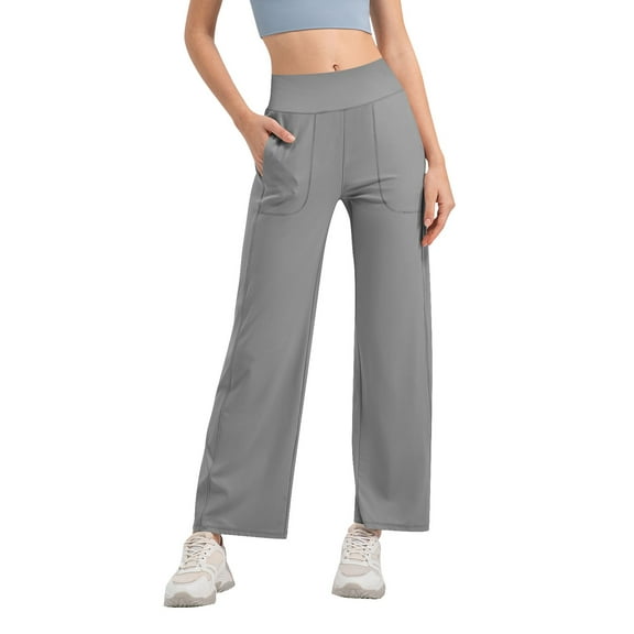 Clearance! Delayuji Business Casual Pants for Women Promover Wide Leg Pants Woman Yoga Pants with Pockets Stretch Lounge Sweatpants Petite/Regular S Gray