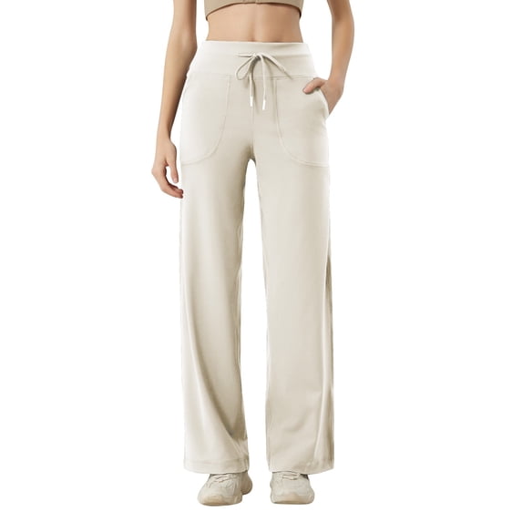 Delayuji Business Casual Pants for Women Wide Leg Pants for Women 2025 Yoga Pants High Waist Sweatpants with Pockets Stretch Lounge Pants Comfy Workout Xxl White