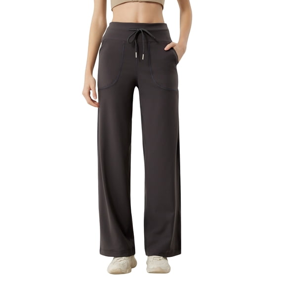 Delayuji Business Casual Pants for Women Wide Leg Pants for Women 2025 Yoga Pants High Waist Sweatpants with Pockets Stretch Lounge Pants Comfy Workout L Gray