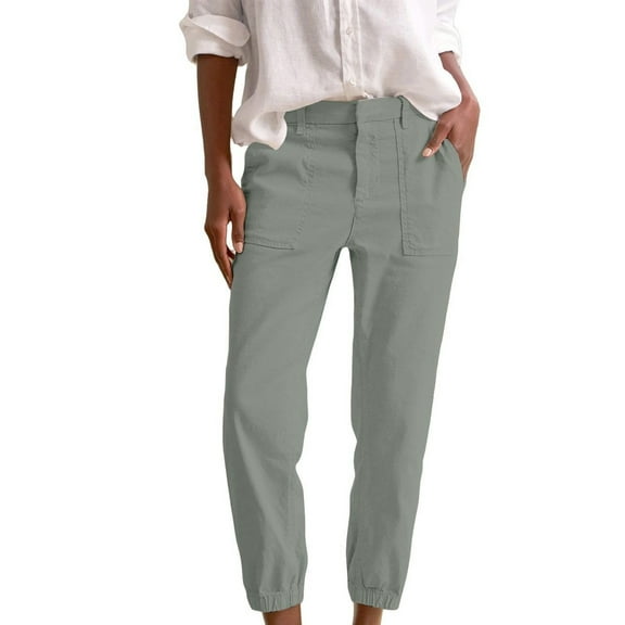 Clearance! Delayuji Business Casual Pants for Women Women Fashion Solid Color Elastic Long Pants Leisure Trousers Wide Leg Sweatpants Women L Gray