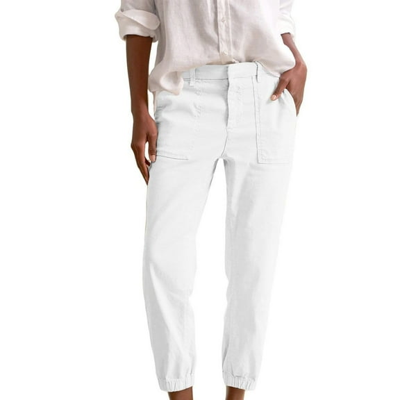 Clearance! Delayuji Business Casual Pants for Women Women Fashion Solid Color Elastic Long Pants Leisure Trousers Wide Leg Sweatpants Women Xl White