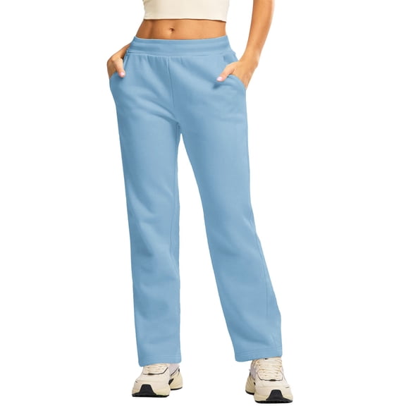 Delayuji Business Casual Pants for Women Women's Fleece Lined Sweatpants Cotton Straight Leg Pants with Pockets Drawstring Xxl Blue