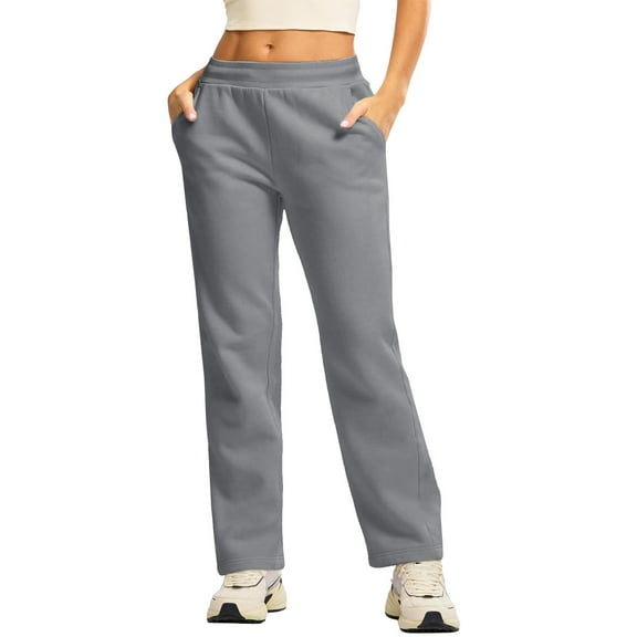 Delayuji Business Casual Pants for Women Women's Fleece Lined Sweatpants Cotton Straight Leg Pants with Pockets Drawstring Xxl Gray
