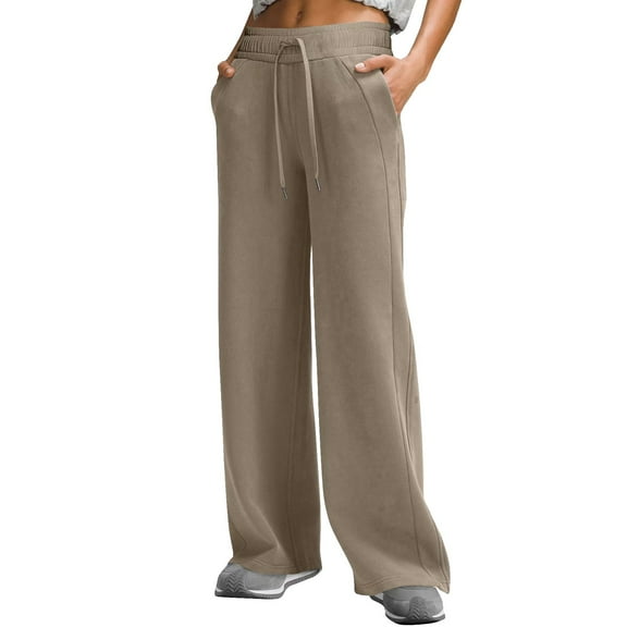Clearance! Delayuji Business Casual Pants for Women Womens Wide Leg Sweatpants High Waisted Baggy Pants Drawstring Athletic S Brown