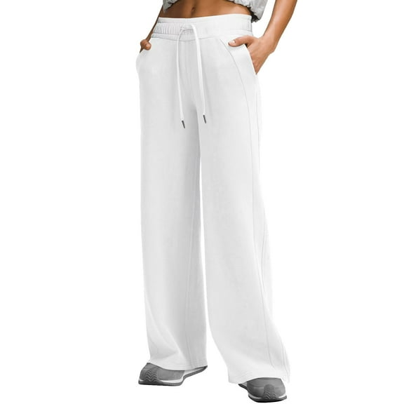Clearance! Delayuji Business Casual Pants for Women Womens Wide Leg Sweatpants High Waisted Baggy Pants Drawstring Athletic S White